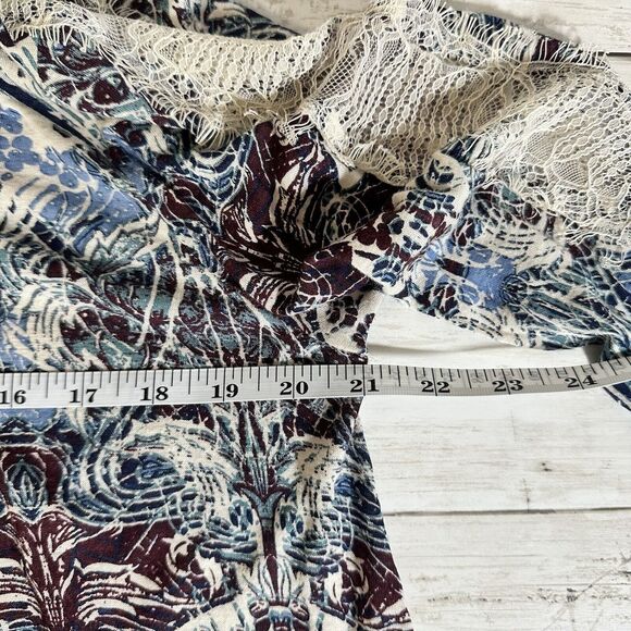 Free People Size Large Nouveau Blouse Blue Boho Top Keyhole Back Lace Faux Wrap - Picture 16 of 16